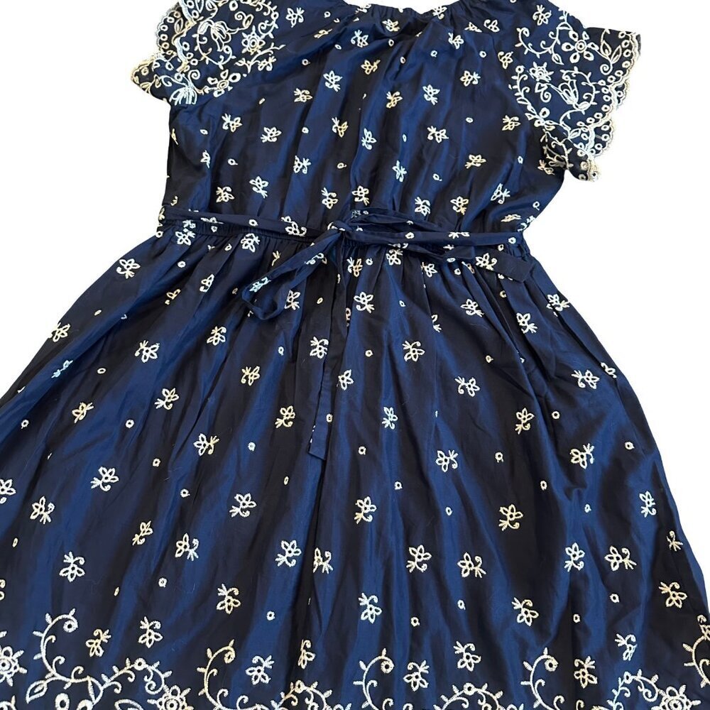 Lane Bryant Navy Embroidered A-Line Dress Cap Sleeves Cotton Size 16 Women's NWT - Picture 9 of 14